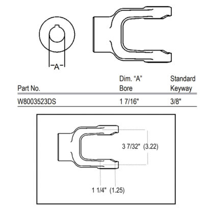 New Holland 1-7/16" Round Bore Yoke Part # W8003523DS - Image 2